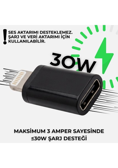 Lightning To Type C Çevirici Adaptör, Siyah
