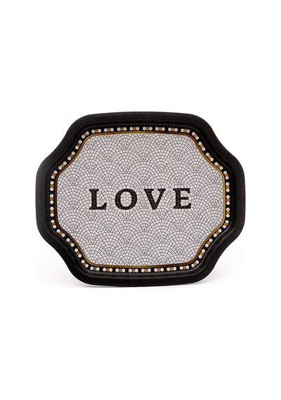 Mosaic Love Desenli Büyük Sekizgen Metal Tepsi, 27 X 33 Cm