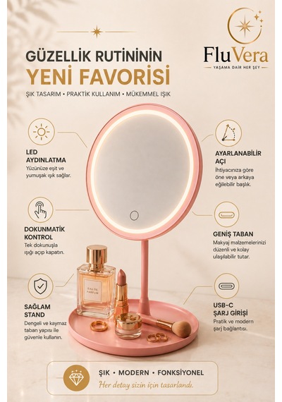 Led Işıklı Makyaj Aynası Masaüstü Dokunmatik Aydınlatmalı Güzellik Ve Cilt Bakım Aynası Pembe Ayarlanabilir Başlık Geniş Taban Usb-c Şarjlı Pembe Led Işıklı Makyaj Aynası Masaüstü Dokunmatik Aydınlatmalı Güzellik Ve Cilt Bakım Aynası Pembe Ayarlanabilir Başlık Geniş Taban Usb-c Şarjlı Pembe