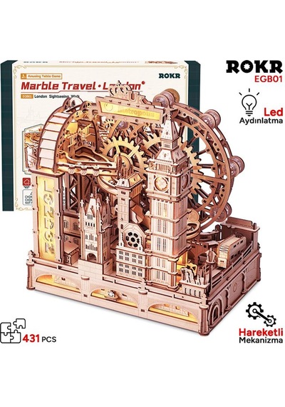 Rokr Egb01 Marble Travel London Marble Run Dıy Minyatür Maket Model Seti Ahşap 3d Wooden Puzzle 3d Model Kit Detaylı Dekoratif Hobi Seti Ahşap Maket