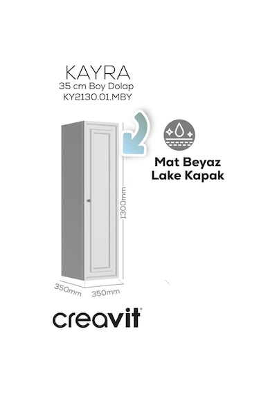 Creavit Kayra Boy Dolabı 130cm Mat Beyaz Mat Beyaz Creavit Kayra Boy Dolabı 130cm Mat Beyaz Mat Beyaz