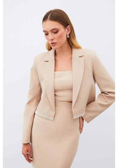 Sateen Aksesuarlı Kısa Ceket - Bej-134921 Bej