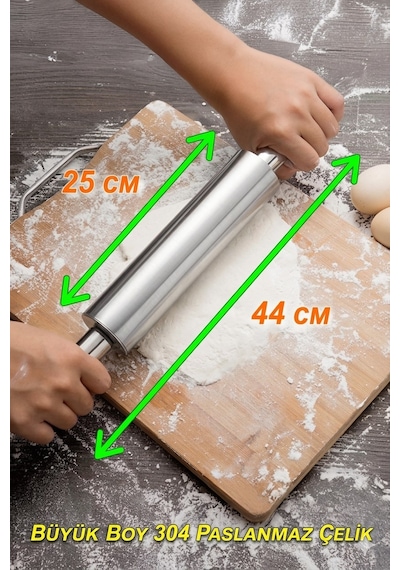 Büyük Boy Paslanmaz Çelik Merdane Ergonomik Döner Saplı Hamur Açma Rulosu Mutfak Şef Yardımcısı
