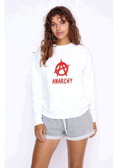 Anarchy Baskılı Beyaz Kadın Sweatshirt