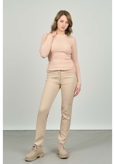 Fashion Friends Kadın Fitilli Bisiklet Yaka Kazak 23k0290k1 Pudra