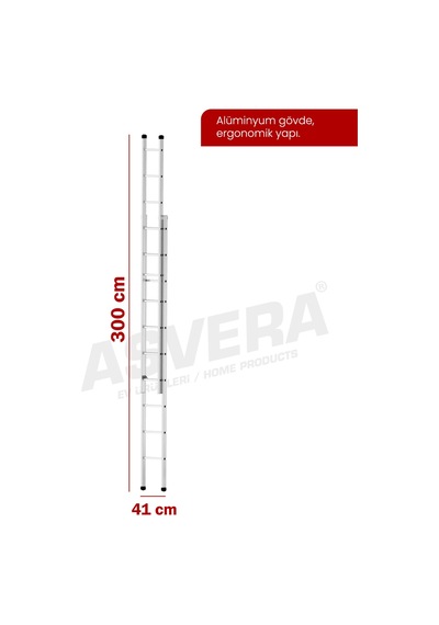 Asvera Endüstriyel 6 Metre 2 Parçalı Alüminyum Merdiven - 1.4 Mm Sürgülü Profesyonel Merdiven