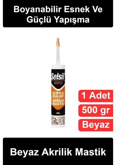 Akrilikmastik Beyaz Akrilik Mastik Silikonize 500 Gr Kartuş Boyanabilir Esnek Dolgu Macunu Duvar Ça