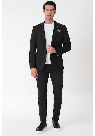 Comfort Fit Çift Yırtmaç Torba Cep Metal Düğmeli Siyah-1 Blazer Ceket C 734 Siyah -1