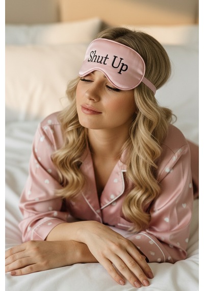 Caş Dekorasyon Pembe Renk Shut Up Yazılı Saten Uyku Bandı Pembe