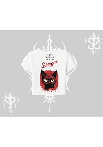 Tarzsokak Gotik Kedi Arka Baskılı Babby Tee Tshirt Beyaz