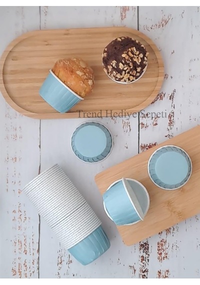 Tr 50'li Pastel Mavi Muffin Kek Kalıbı, Kek Kapsülü Cupcake Kalıbı, Airfryer Uyumlu Diğer