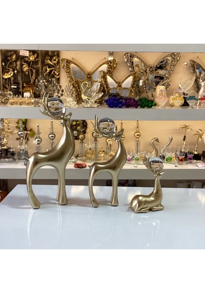 Dekoratif 3 Lü Gold Kristal Toplu Geyik Aksesuar