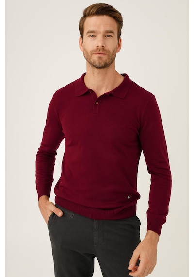 İgs Erkek Bordo Standart Polo Yaka Düğmeli Triko Bordo