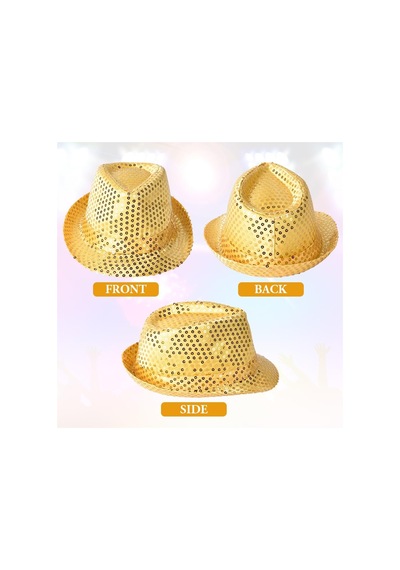 Disko Star Altın Gold Payetli Fötr Şapka Yetişkin Boy - Evori-860256 18