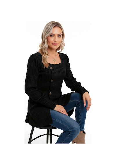 Beru Kadın Uzun Kollu Düğmeli Mevsimlik Bluz Yumuşak Dokulu Premium Günlük Stil Siyah L - XL