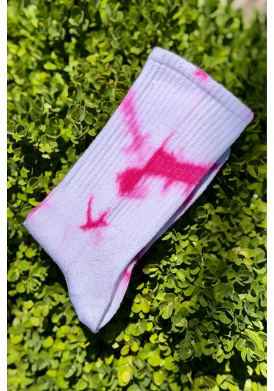 Lousocks Unisex Beyaz Batik Desenli Soket Spor Çorap