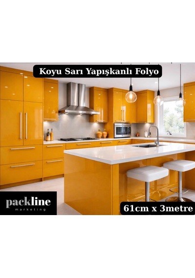 Parlak Koyu Sarı Yapışkanlı Folyo Mutfak Dolap Ve Mobilya Kaplama Folyosu 61cm X 3m
