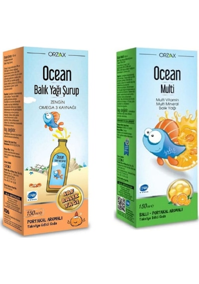 Ocean Omega 3 Portakallı Balık Yağı Şurubu 150 ML + Ocean Multi Ballı Portakal Konsantreli Şurup 150 ML