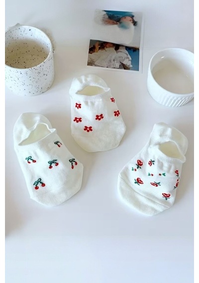 Hitit Socks Kadın 5 Çift Premium Kalite Meyve Ve Çiçek Desenl... Çok Renkli