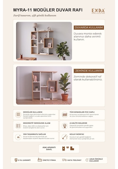 Reyo Enda Home Yegane Duvar Rafı, Duvar Kitaplığı, Dekoratif Kitaplık, Modern Kitaplık Beyaz - Çam Reyo Enda Home Yegane Duvar Rafı, Duvar Kitaplığı, Dekoratif Kitaplık, Modern Kitaplık Beyaz - Çam