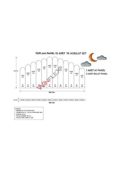 Winflex Yatak Başlık Ay Ve Bulut Set Dekorasyon Panel 180cm-su Yeşil 180 CM