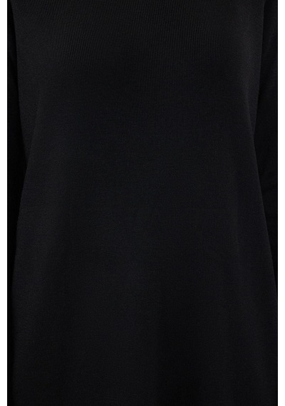 Ersefa Moda Stil Regular Dik Yaka Maxi Boy Triko Premium İplik Özel İpli Siyah