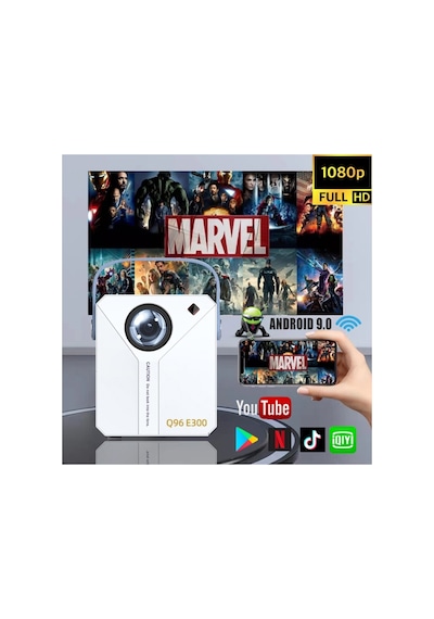 Android 4k Ultra Hd Wifi Projeksiyon Cihazı Usb Hdmi Tf Card Girişli Dahili Hoparlör Ekran Yansıtma