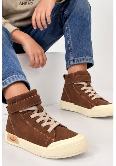 Papucumun Dünyası Çocuk Erkek/kız Yüksek Bilekli Bağcıklı Spor Ayakkabı Sneaker Kahverengi