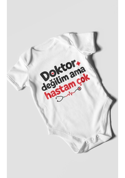 Morivokids Doktor Değilim Ama Hastam Çok Kısa Kollu Bebek Body %100 Pamuk Beyaz
