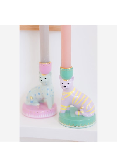 Kedi Formlu Yeşil Resin Alüminyum Mumluk 12x24 Cm