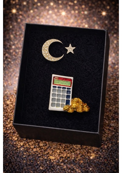Ay Yıldız Ve Hesap Makinesi Temalı Broş Muhasebe & Türkiye Konseptli Şık Hediye Kutulu Yaka İğnesi Renkli