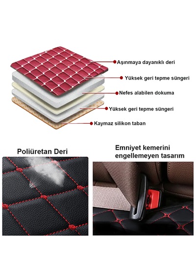 Kapitone Bordo Deri Oto Koltuk Minderi | Beyaz Nakışlı Araç Koltuk Koruyucu Araba Oturma Minderi