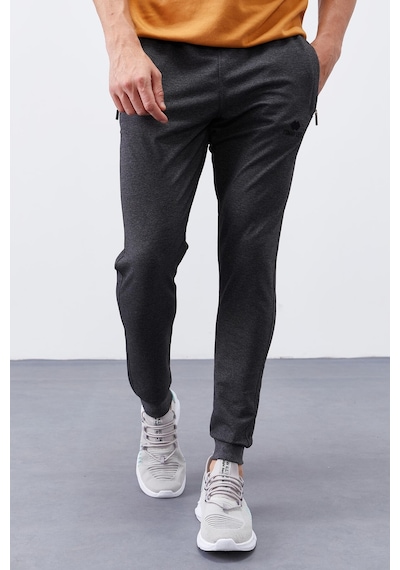 Tommy Life Antrasit Melanj Fermuar Cepli Dar Kalıp Jogger Erkek Eşofman Alt - 84343 Antrasit - Melanj
