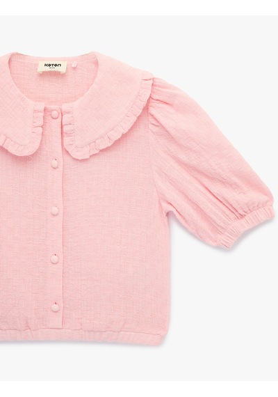 Koton Viskon Karışımlı Kısa Kollu Düğmeli Crop Bebe Yaka Bluz Pembe 6skg60066aw Gül