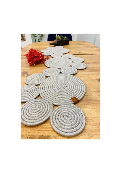 Jüt, Hasır, Dekoratif Masa Örtüsü,papatya Model Runner 30x100 Cm, Sehpa Örtüsü, Bohem Tarzı Gri Gri