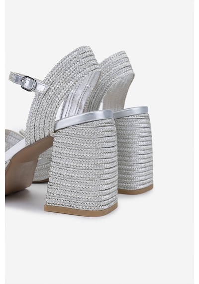 Valmenti Kadın Vegan/tekstil Topuklu Sandalet 1141 Havana-002 Bn Sndlt Y25 Sılver Rope Gümüş