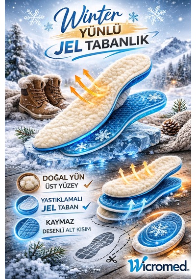 Soft Winter Sıcak Tutan Termal Yünlü Kışlık Ortopedik Jel Silikon Tabanlık Mt7033