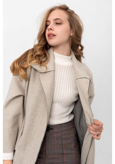 Pastelastore Oversize Kaşe Kaban 2116 Açık Gri