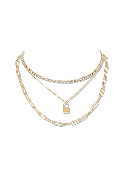 Chavin 3 Katmanlı Taşlı Gold Alloy Kadın Zincir Kolye En25 Altın