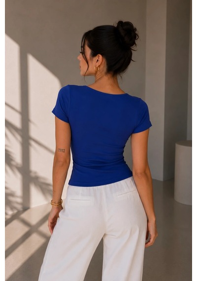 Bb Butik Basic Soft Touch Kare Yaka Body Tulum Astarlı Md3535 Mavi