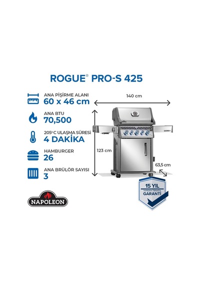 Napoleon Rogue Pro S 425 Rsıb Gazlı Mangal Gri