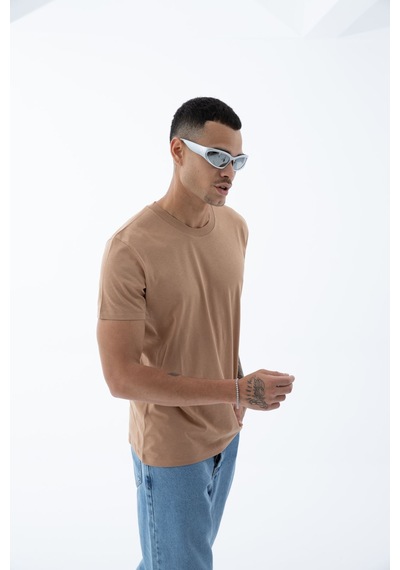 Erkek Pamuklu Kumaş Regular Fit Kesim Bisiklet Yaka T-shirt