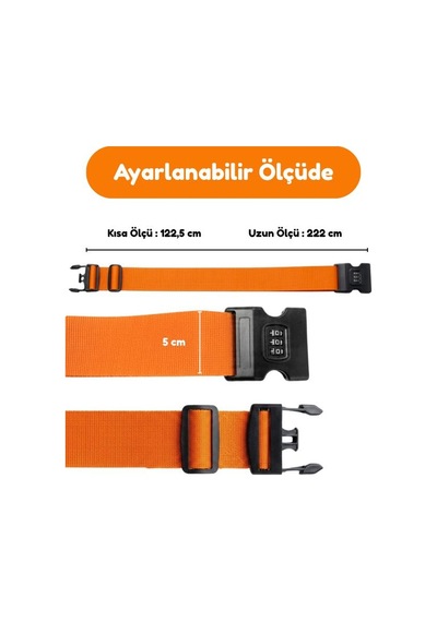 Temel Turuncu Valiz Kemeri, 3 Haneli Şifreli Ayarlanabilir Bavul Güvenlik Kemeri
