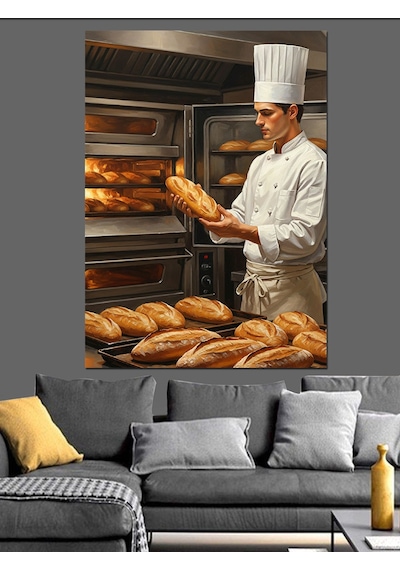 Ahşap Tablo Taze Ekmek Yapan Fırıncı Yiyecek Ve İçecek Tabloları