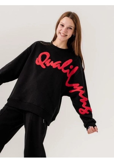 Kız Çocuk Quality Yazılı Pamuklu Sweatshirt-14780 Siyah