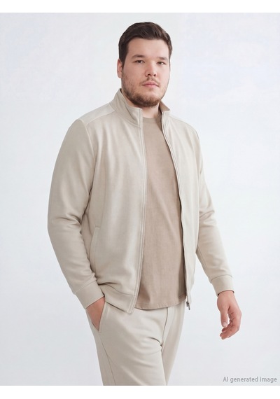 Lcwaıkıkı Classic Bej Dik Yaka Erkek Fermuarlı Sweatshirt