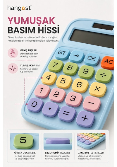 Pastel Hesap Makinesi Güneş Enerjili Ve Pilli Büyük Tuşlu Masaüstü Hesap Makinesi Ofis Okul Muhasebe İçin Diğer