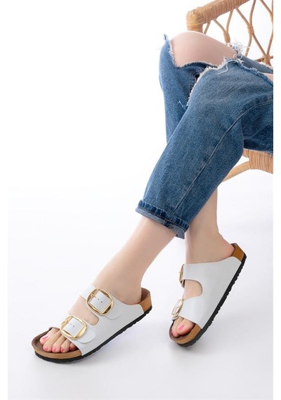 Alemdarshop P-101 Beyaz Günlük Birkenstock Kadın Terlik