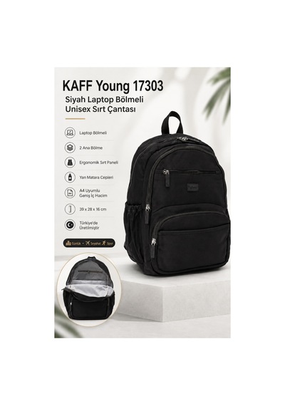 Kaff Young 17303 Siyah Laptop Bölmeli Unisex Sırt Çantası