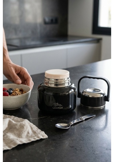 Cooker Leopar 500 Ml Kaşıklı Yemek Termosu Yk1516 Siyah